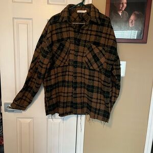 Men's Mnml  Brown Plaid Overshirt Jacket large